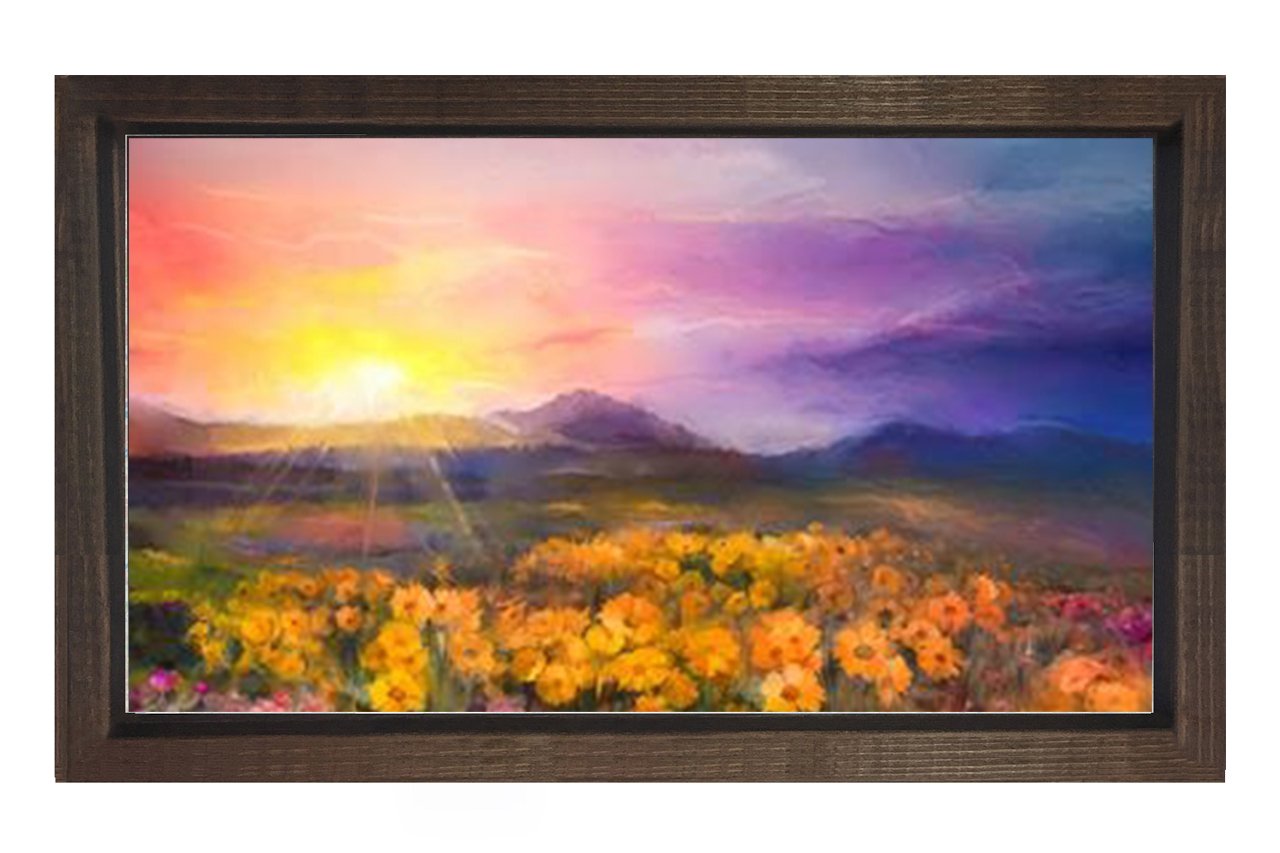 Gökyüzü Ve Çiçek Manzarası Tablosu Kahverengi Ahşap - 45x30