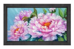 Pembe Mor Çiçek Gülleri Tablosu Siyah Ahşap Çerçeve - 40x60