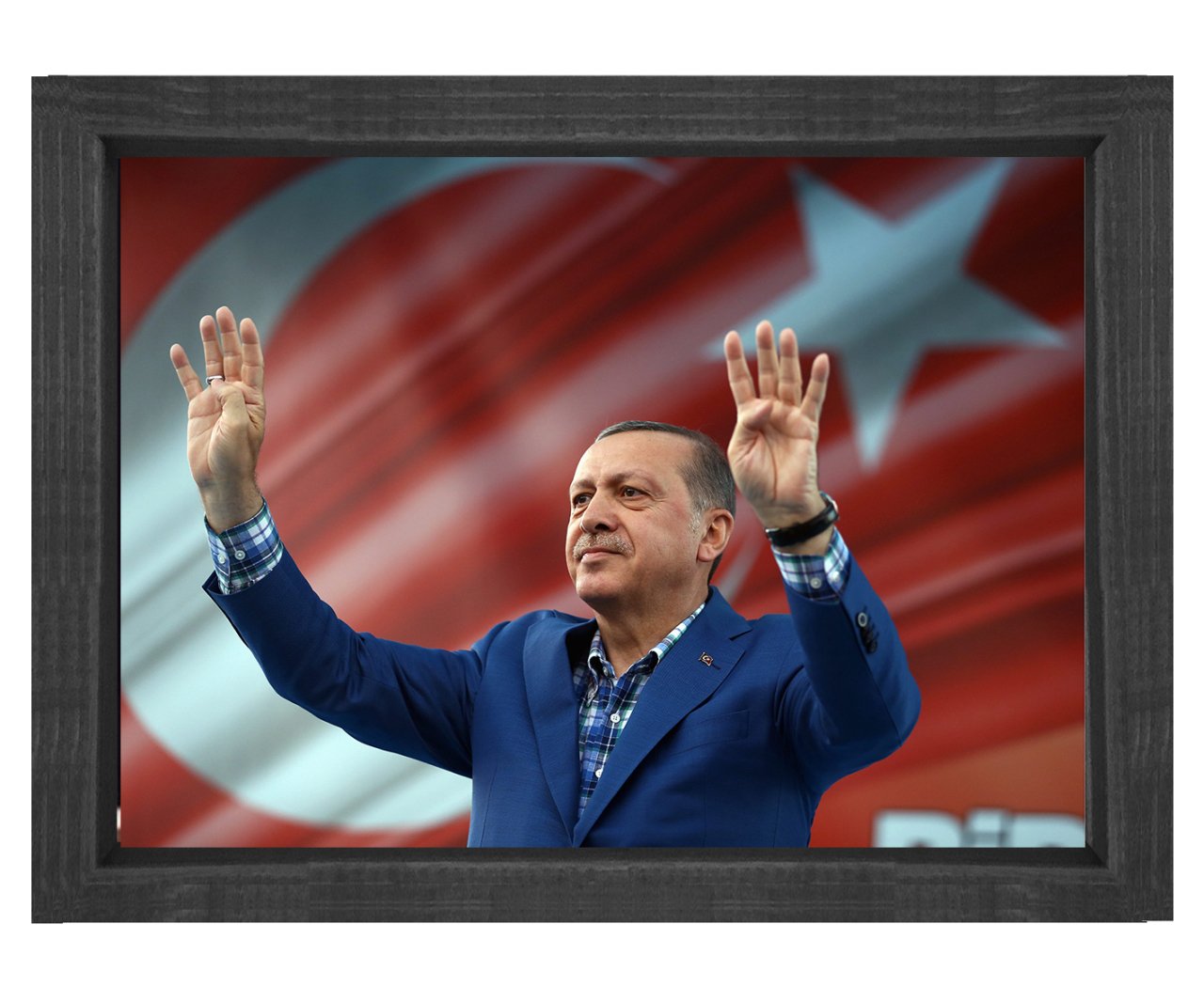 Recep Tayyip Erdoğan Tablosu Siyah Ahşap Çerçeve - 100x150