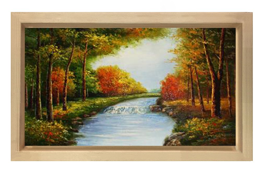 Nehir Ve Orman Tablosu Naturel Ahşap - 50x90