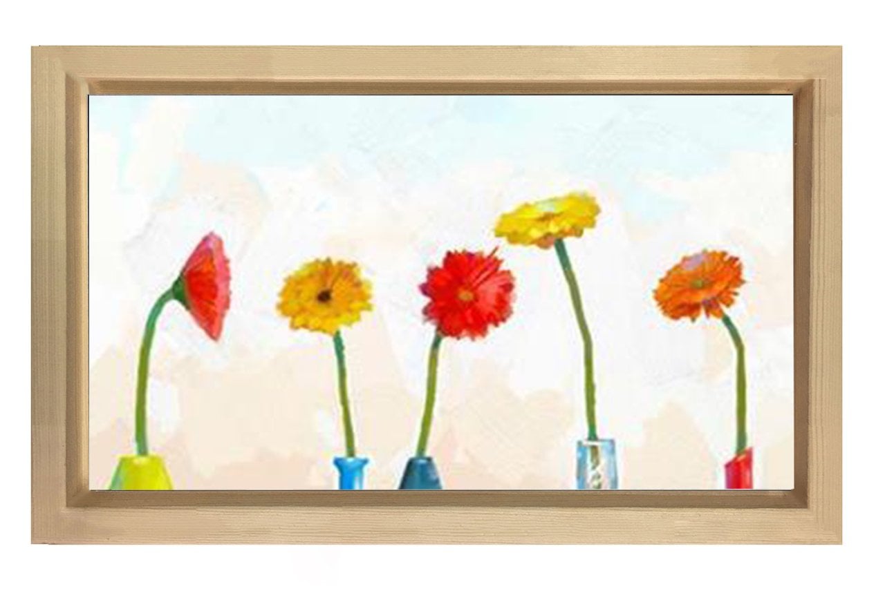 Sade Papatyalar Çiçek Tablosu Naturel Ahşap - 40x60