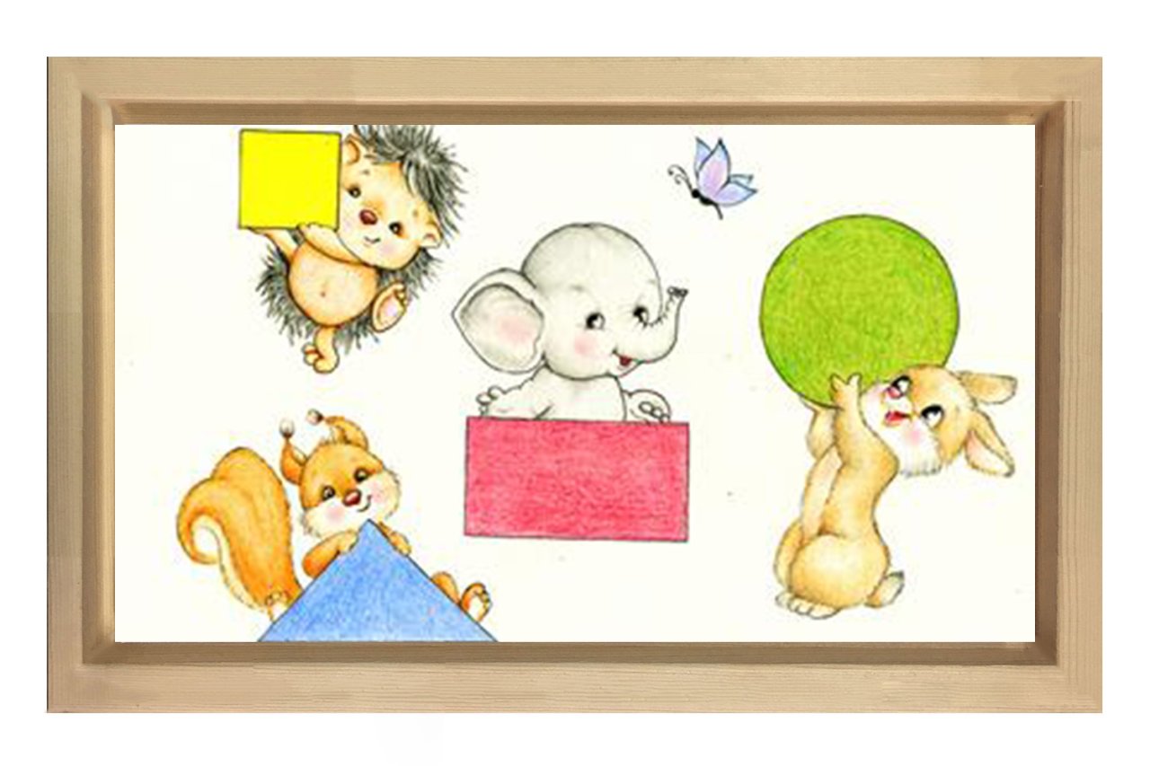 Hayvanlar Ve Renkli Şekiller Tablosu Naturel Ahşap Çerçeve - 40x60