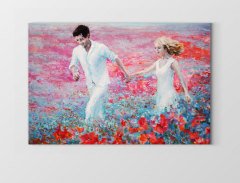 Aşıklar Manzarası Tablosu Çerçevesiz - 40x60