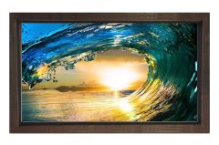 Deniz Dalgası Ve Güneş Tablosu Kahverengi Ahşap Çerçeve - 50x90