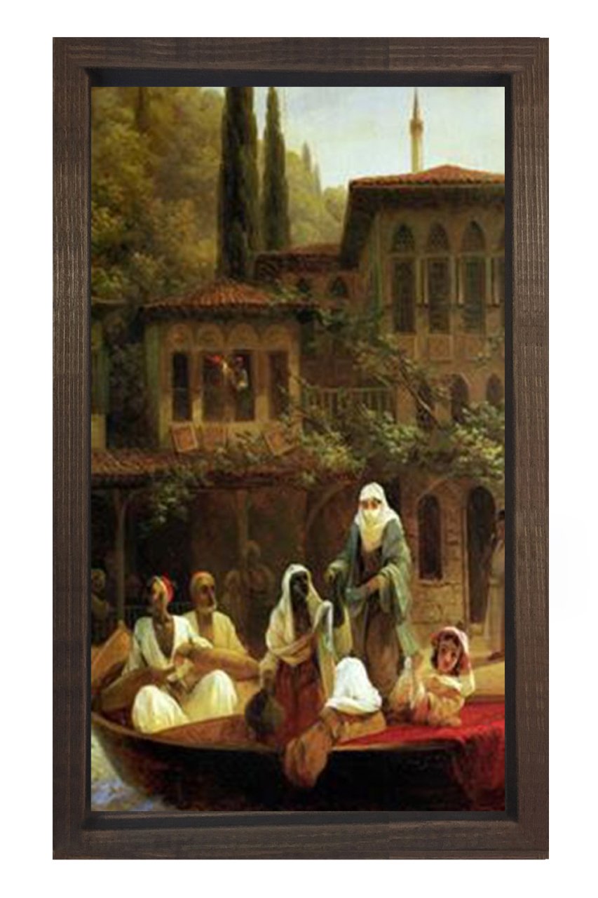 Osmanlı Döneminde Yaz Günü Tablosu Kahverengi Ahşap Çerçeve - 45x30