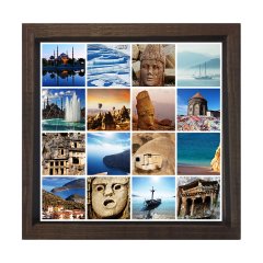 Türkiye Kolajı Tablosu Kahverengi Ahşap Çerçeve - 40x40