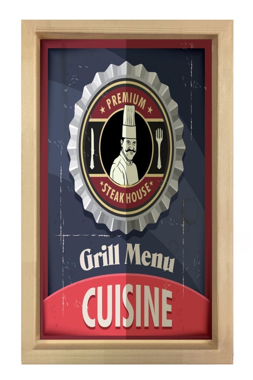 Steak House Menu Reklam Afiş Tablosu Naturel Ahşap - 70x100