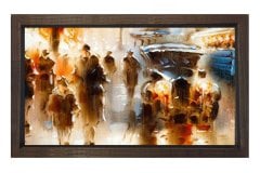 Vintage Şehir Manzarası Tablosu Kahverengi Ahşap - 100x150
