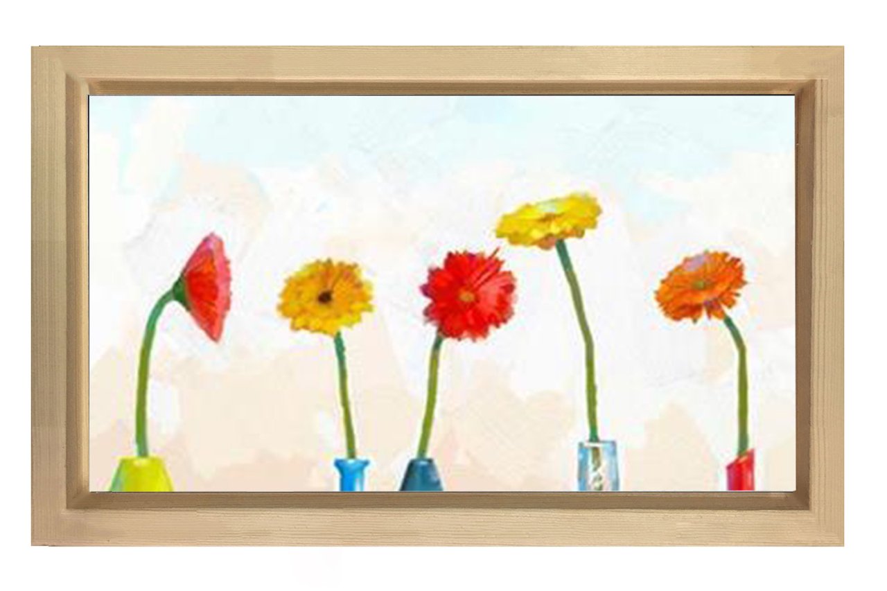 Sade Papatyalar Çiçek Tablosu Naturel Ahşap - 50x70