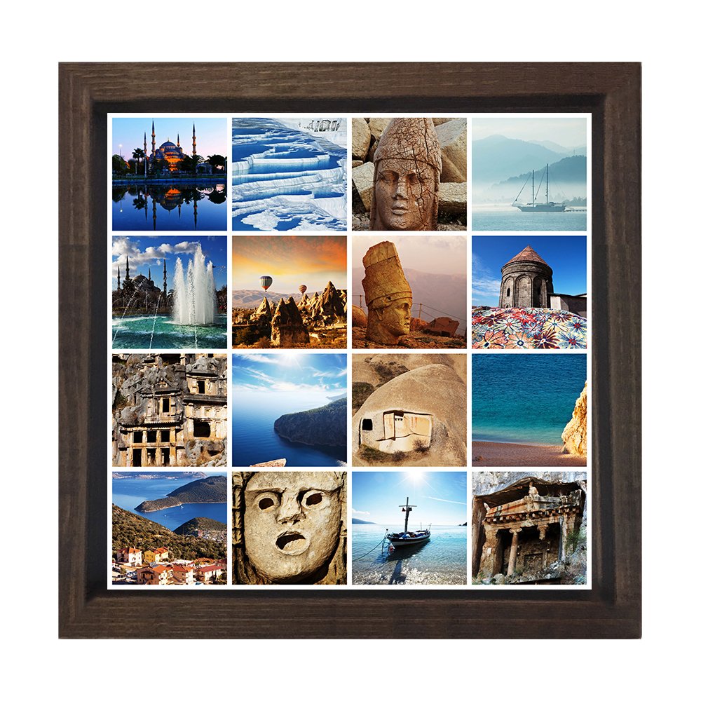 Türkiye Kolajı Tablosu Kahverengi Ahşap Çerçeve - 60x60