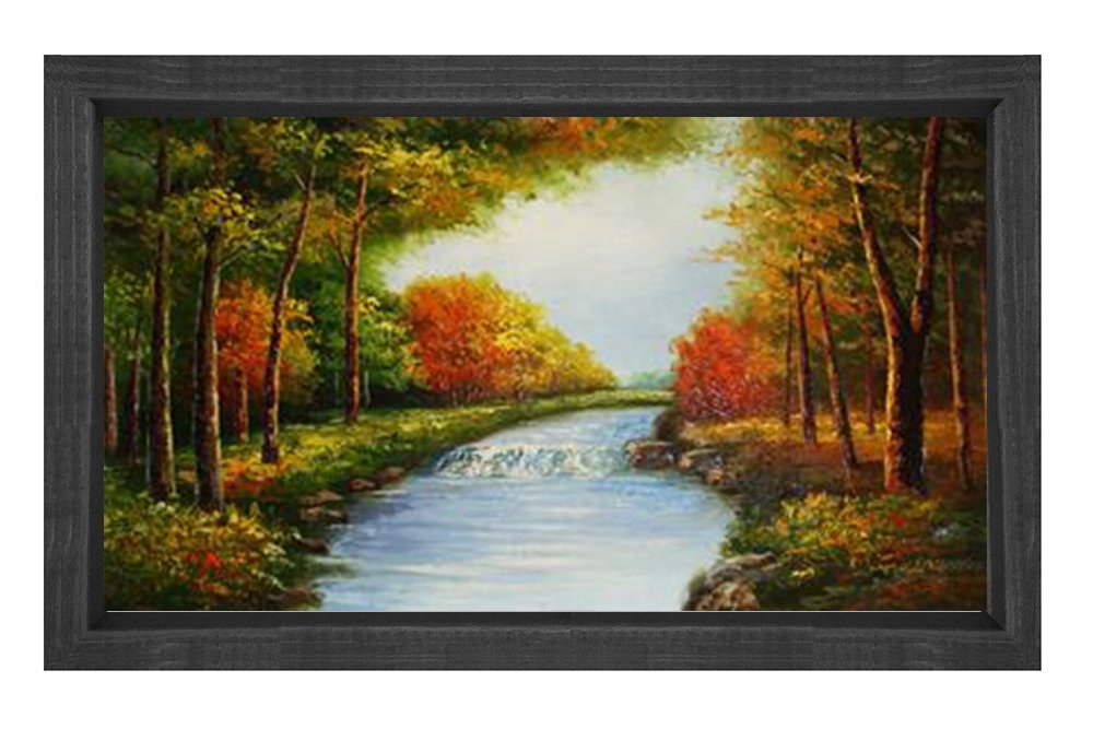 Nehir Ve Orman Tablosu Siyah Ahşap - 40x60