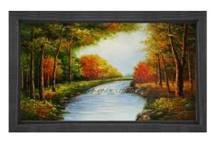 Nehir Ve Orman Tablosu Siyah Ahşap - 40x60