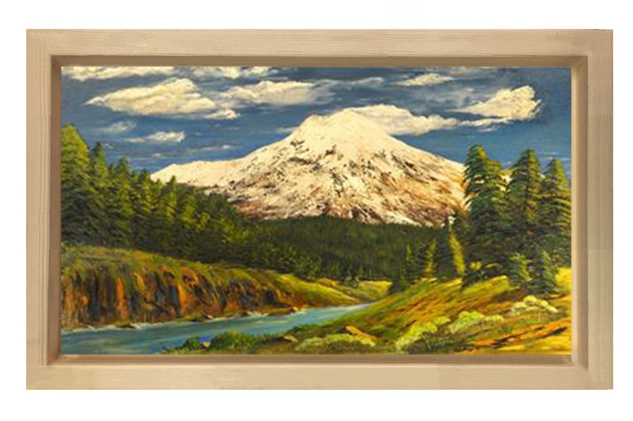 Karlı Dağ ve Orman Tablosu Naturel Ahşap Çerçeve - 50x70