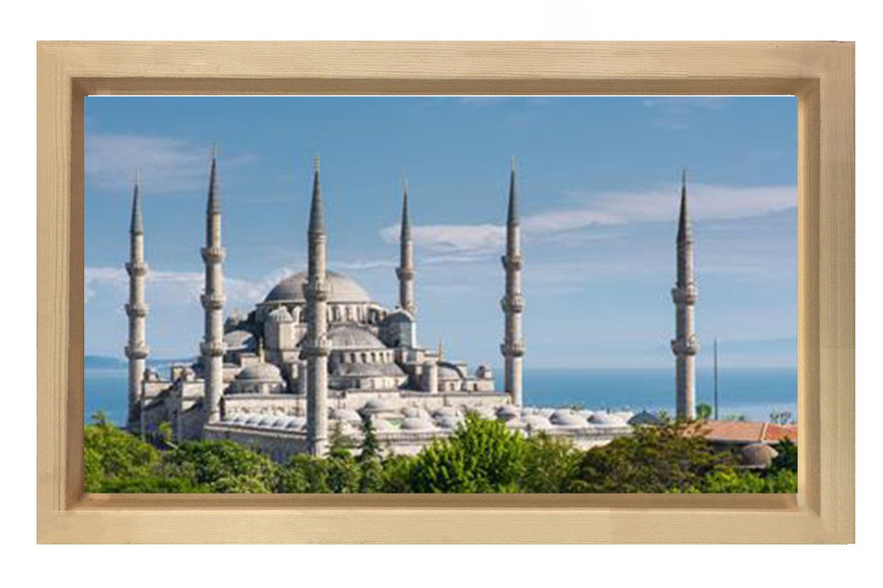 Sultan Ahmet Cami Tablosu Naturel Ahşap Çerçeve - 50x90
