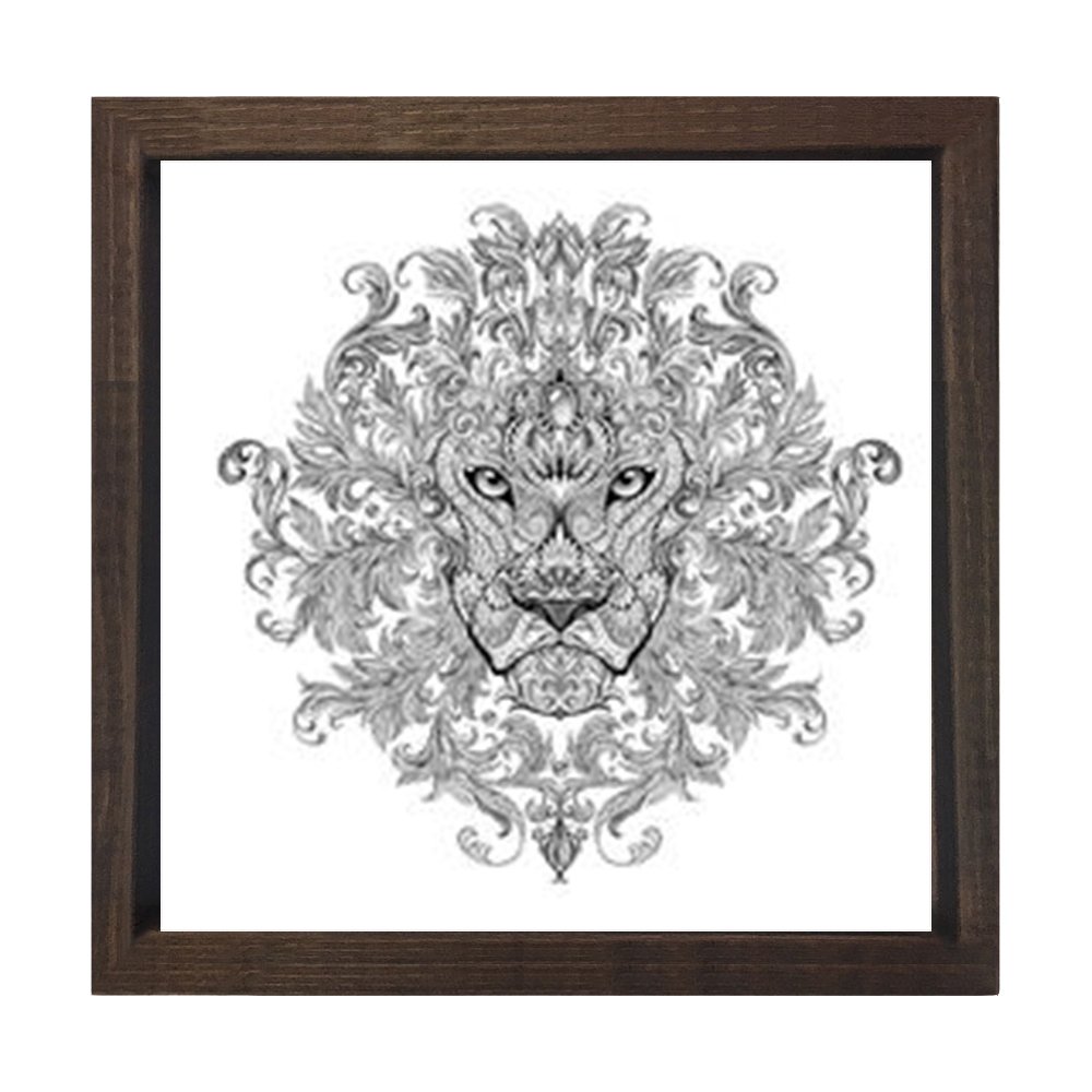Aslan Boyama Tablo Tablosu Kahverengi Ahşap Çerçeve - 80x80
