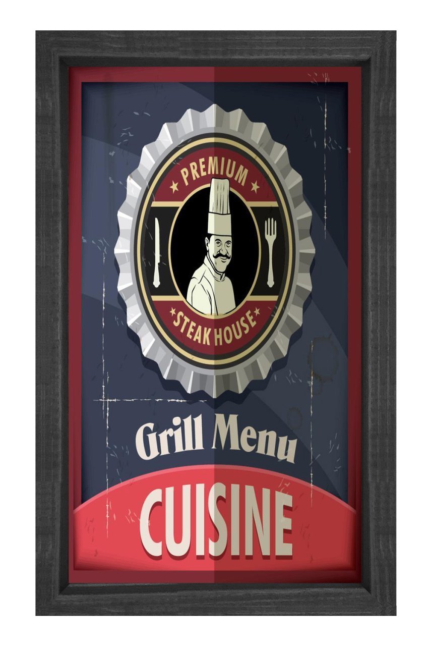 Steak House Menu Reklam Afiş Tablosu Siyah Ahşap - 50x70