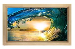 Deniz Dalgası Ve Güneş Tablosu Naturel Ahşap Çerçeve - 45x30