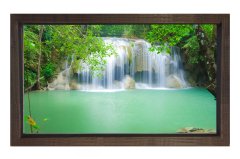 Yeşil Şelale Manzarası Tablosu Kahverengi Ahşap Çerçeve - 40x60