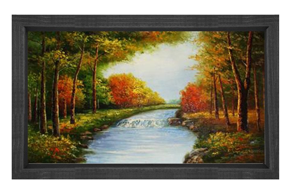 Nehir Ve Orman Tablosu Siyah Ahşap - 70x100