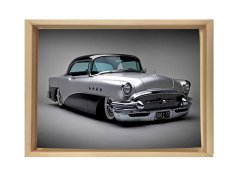Gri  Chevrolet Klasik Araba Tablosu Naturel Ahşap Çerçeve - 70x70