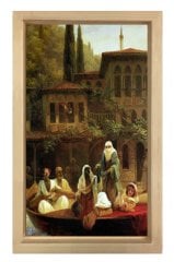 Osmanlı Döneminde Yaz Günü Tablosu Naturel Ahşap Çerçeve - 45x30