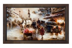 Vintage Şehir Manzarası Tablosu Kahverengi Ahşap - 100x150