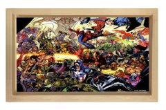 Çizgifilm Kahramanları Tablosu Naturel Ahşap Çerçeve - 50x70