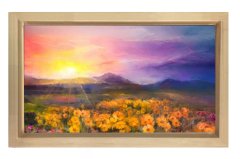 Gökyüzü Ve Çiçek Manzarası Tablosu Naturel Ahşap - 70x100
