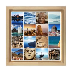 Türkiye Kolajı Tablosu Naturel Ahşap Çerçeve - 50x50