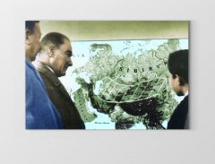 Atatürk ve Harita Tablosu Çerçevesiz - 50x90