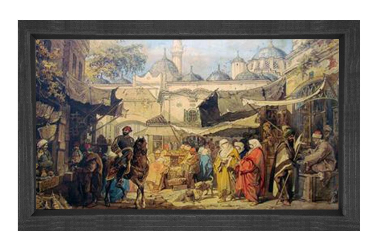Osmanlı Minyatürü Tablosu Siyah Ahşap Çerçeve - 70x100