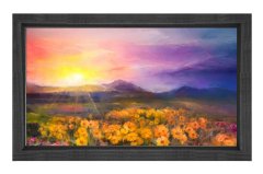 Gökyüzü Ve Çiçek Manzarası Tablosu Siyah Ahşap - 100x150