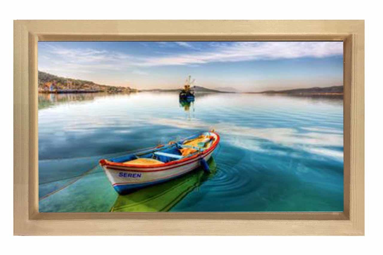 Göl Kayık Muhtesem Manzara Tablosu Naturel Ahşap Çerçeve - 40x60