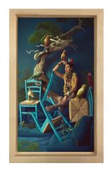Kuşlar Kadını Tablosu Naturel Ahşap Çerçeve - 100x150