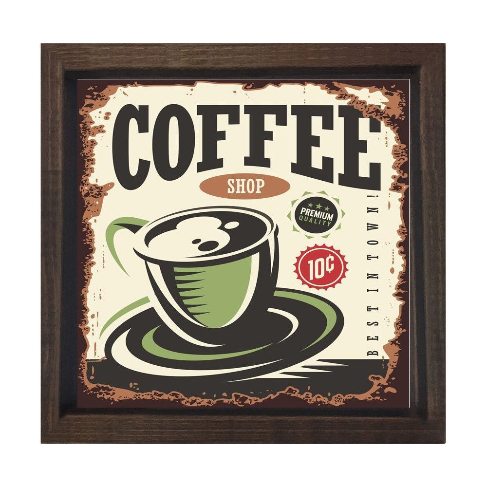Coffee Reklam Afişi Tablosu Kahverengi Ahşap Çerçeve - 70x70