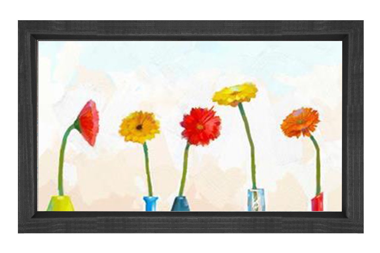 Sade Papatyalar Çiçek Tablosu Siyah Ahşap - 70x100