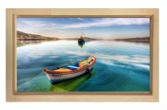 Göl Kayık Muhtesem Manzara Tablosu Naturel Ahşap Çerçeve - 45x30