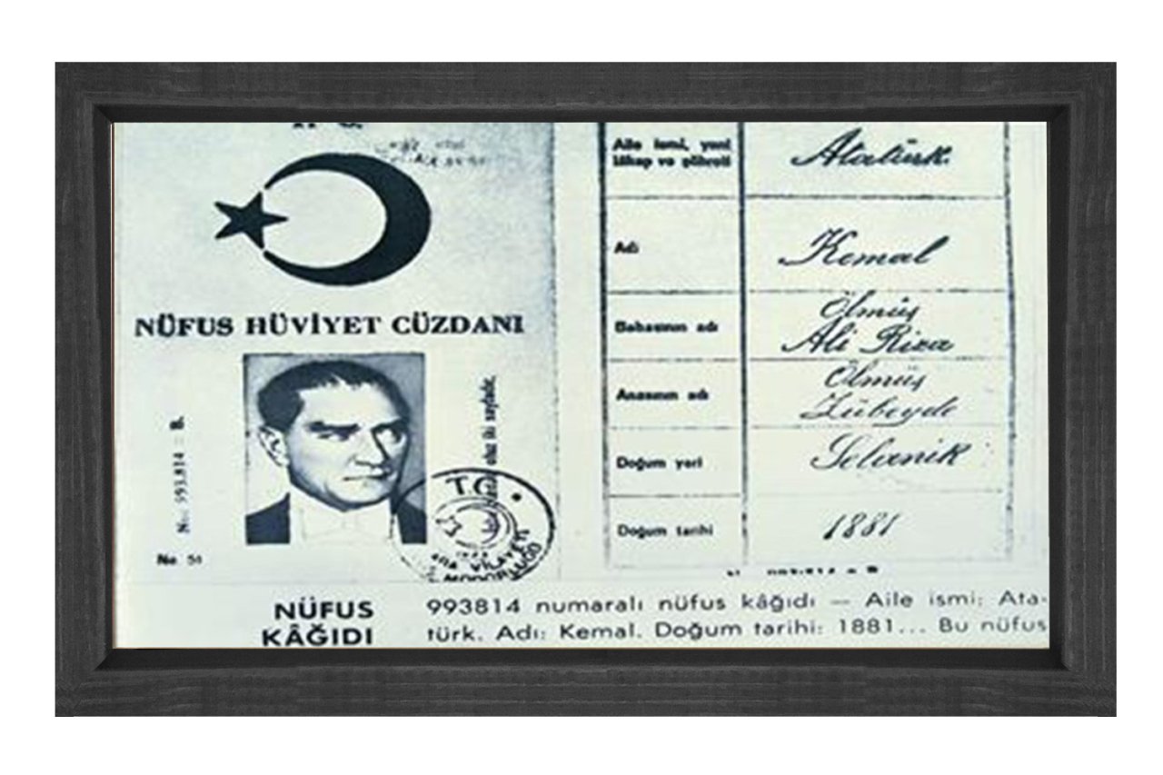 Atatürk Nüfüs Kağıdı Tablosu Siyah Ahşap - 50x70