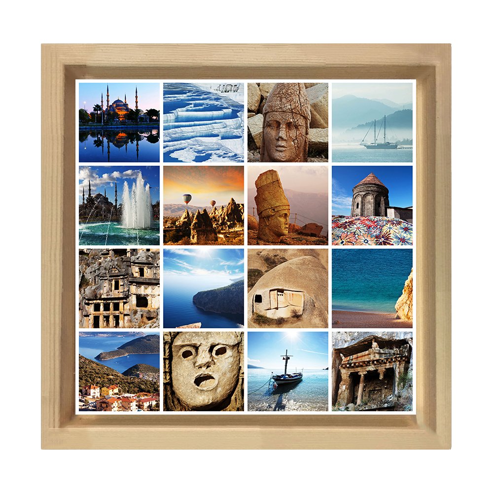 Türkiye Kolajı Tablosu Naturel Ahşap Çerçeve - 80x80