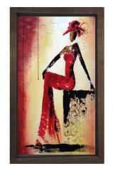 Modern Kadın Tablosu Kahverengi Ahşap Çerçeve - 50x90