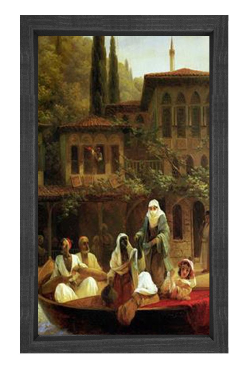 Osmanlı Döneminde Yaz Günü Tablosu Siyah Ahşap Çerçeve - 100x200