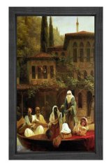 Osmanlı Döneminde Yaz Günü Tablosu Siyah Ahşap Çerçeve - 100x200