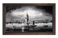 Kız Kulesi Siyah Beyaz Tablosu Kahverengi Ahşap - 100x150
