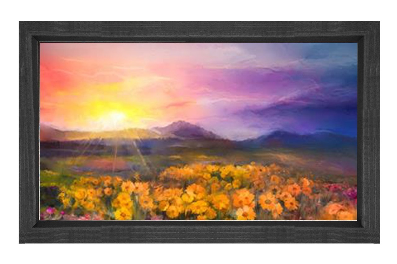 Gökyüzü Ve Çiçek Manzarası Tablosu Siyah Ahşap - 50x70