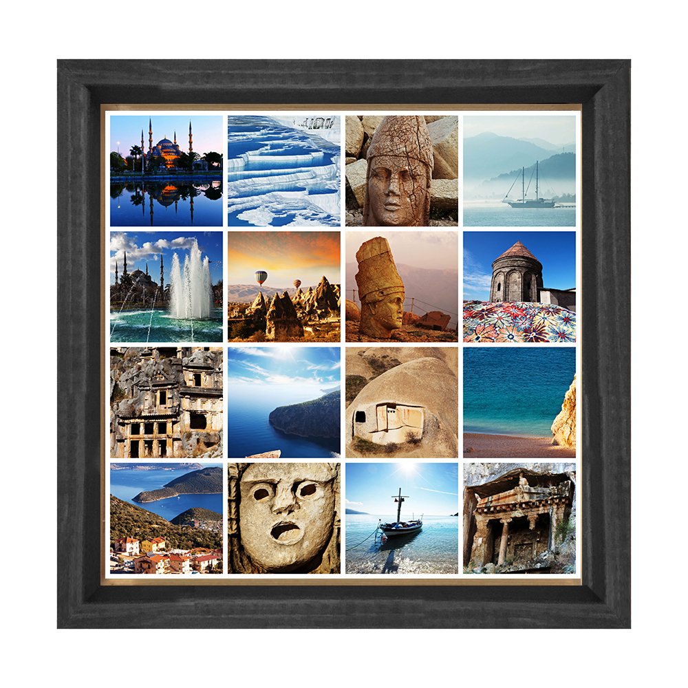 Türkiye Kolajı Tablosu Siyah Ahşap Çerçeve - 30x30