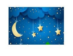 Gece Yıldızları Ve Ay Tablosu Çerçevesiz - 100x200
