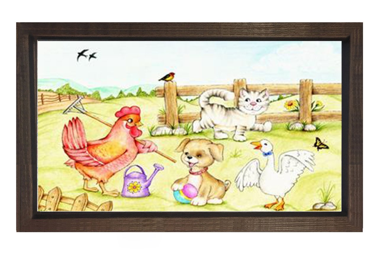 Hayvan Çiftliği Tablosu Kahverengi Ahşap Çerçeve - 45x30