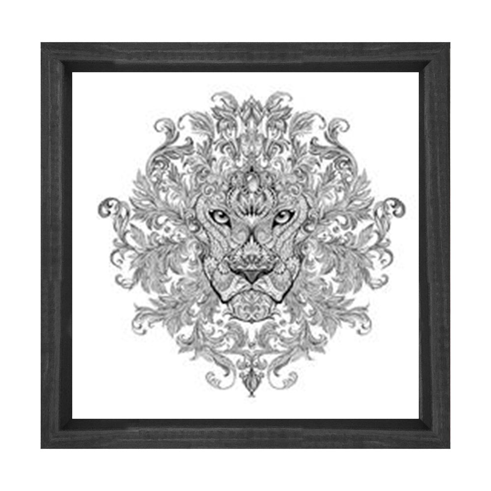 Aslan Boyama Tablo Tablosu Siyah Ahşap Çerçeve - 40x40