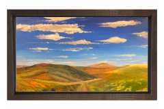 Dağlar ve Gökyüzü Tablosu Kahverengi Ahşap - 45x30