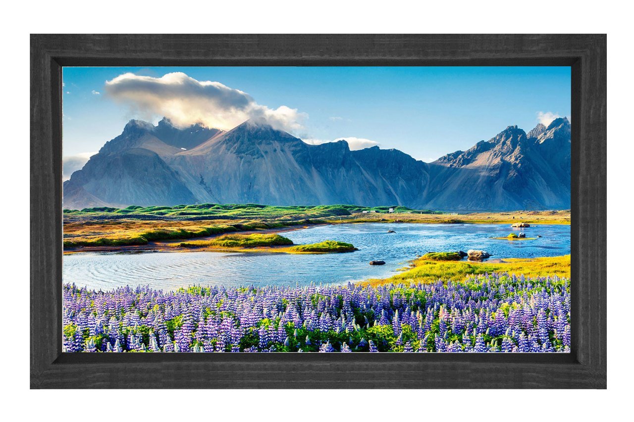 Çiçekli Göl Ve Dağ Manzarası Tablosu Siyah Ahşap - 70x100